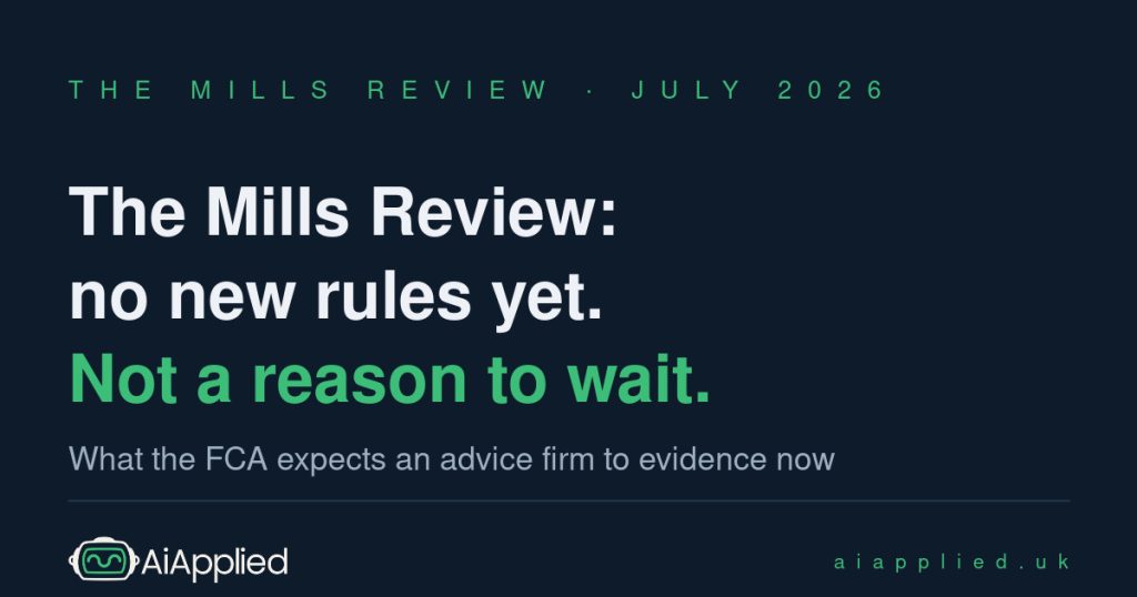 Article card reading: the Mills Review: no new rules yet. Not a reason to wait.
