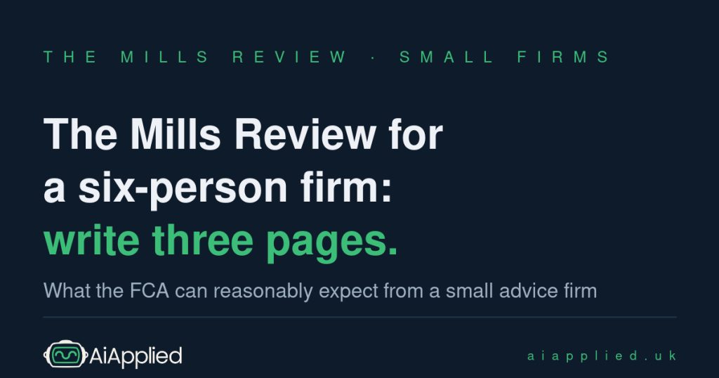 Article card reading: the Mills Review for a six-person firm: write three pages.